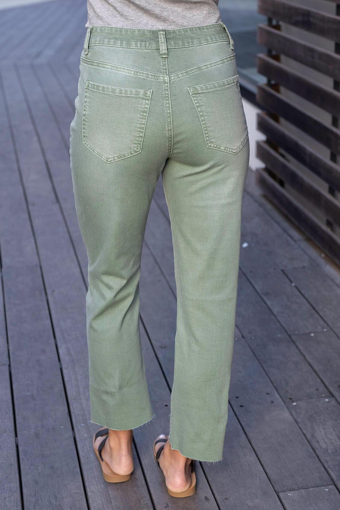 Dusty Olive Mel’s Fave Distressed Cropped Straight Leg - Strawberry Moon Boutique