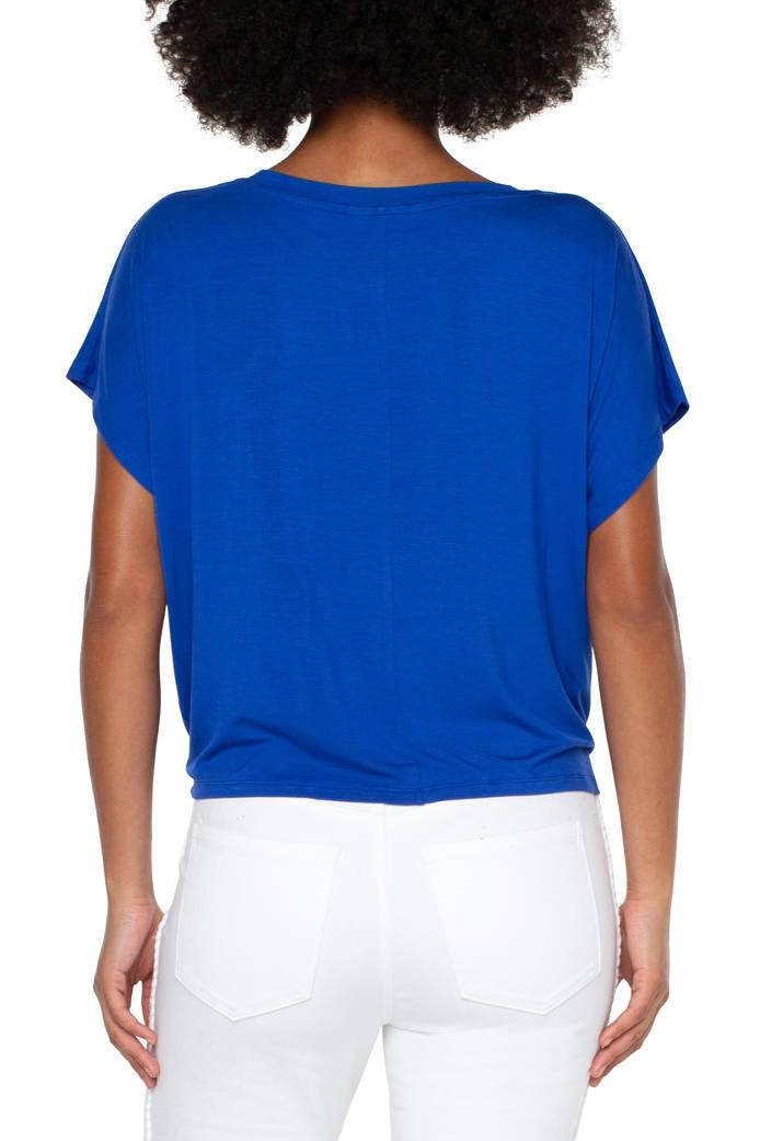 Liverpool Blue Twist Front Dolman Tee - Strawberry Moon Boutique