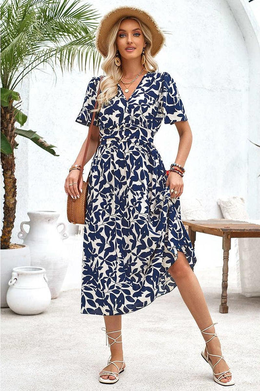 Navy Floral Midi Dress - Strawberry Moon Boutique