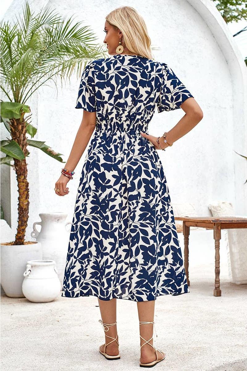 Navy Floral Midi Dress - Strawberry Moon Boutique