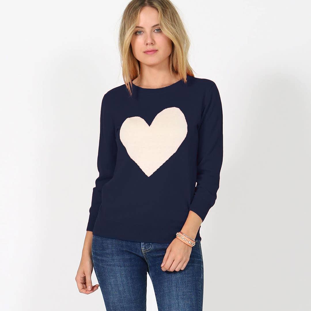 Navy Heart Fitted Crewneck Sweater - Strawberry Moon Boutique