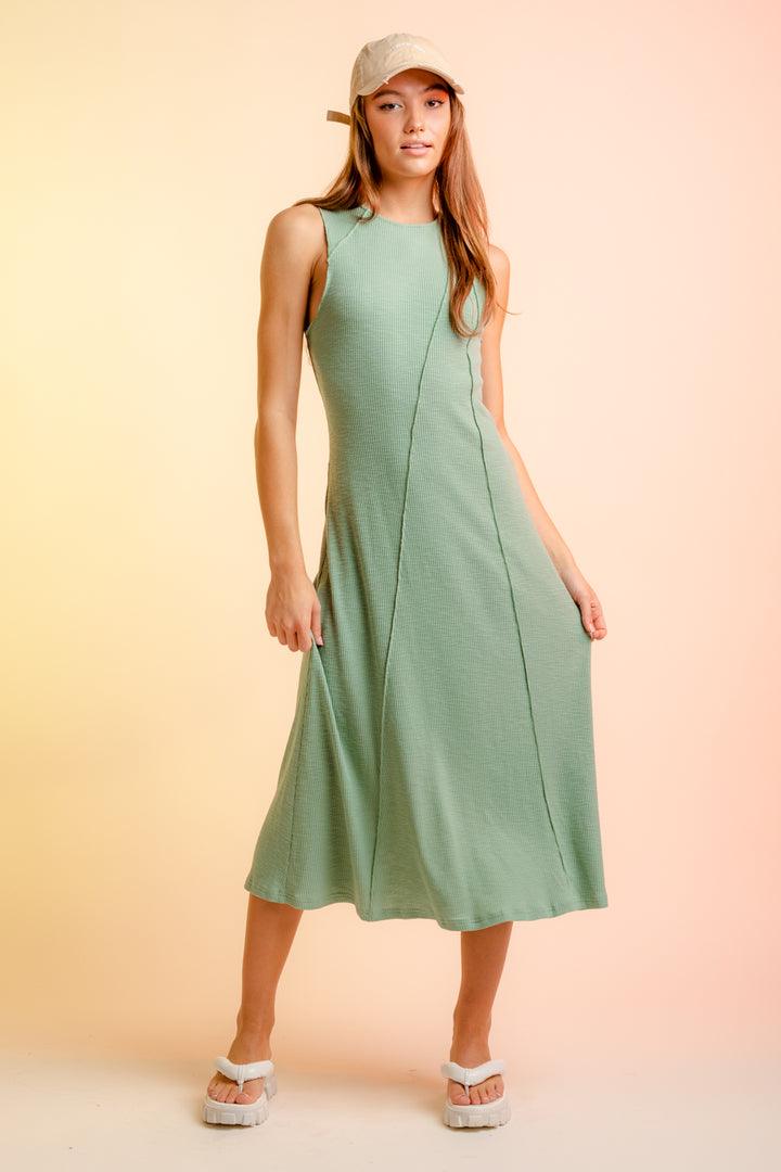 Sage Exposed Seemed Midi Dress - Strawberry Moon Boutique