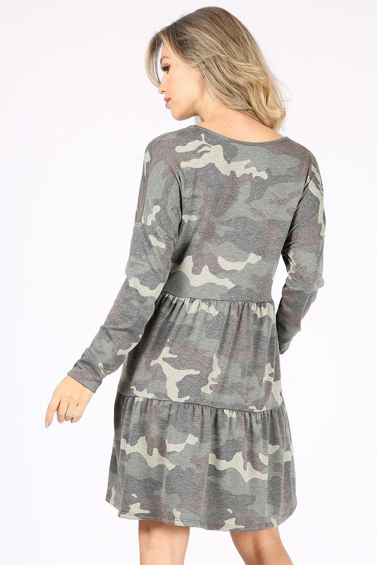 Tiered Camo Dress - Strawberry Moon Boutique