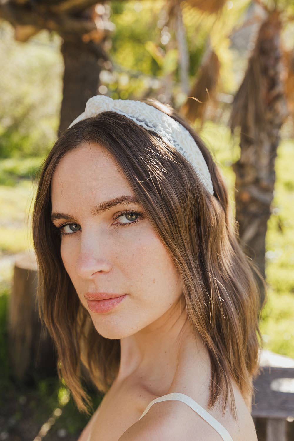 Ivory Embroidered Floral Vine Knot Headband
