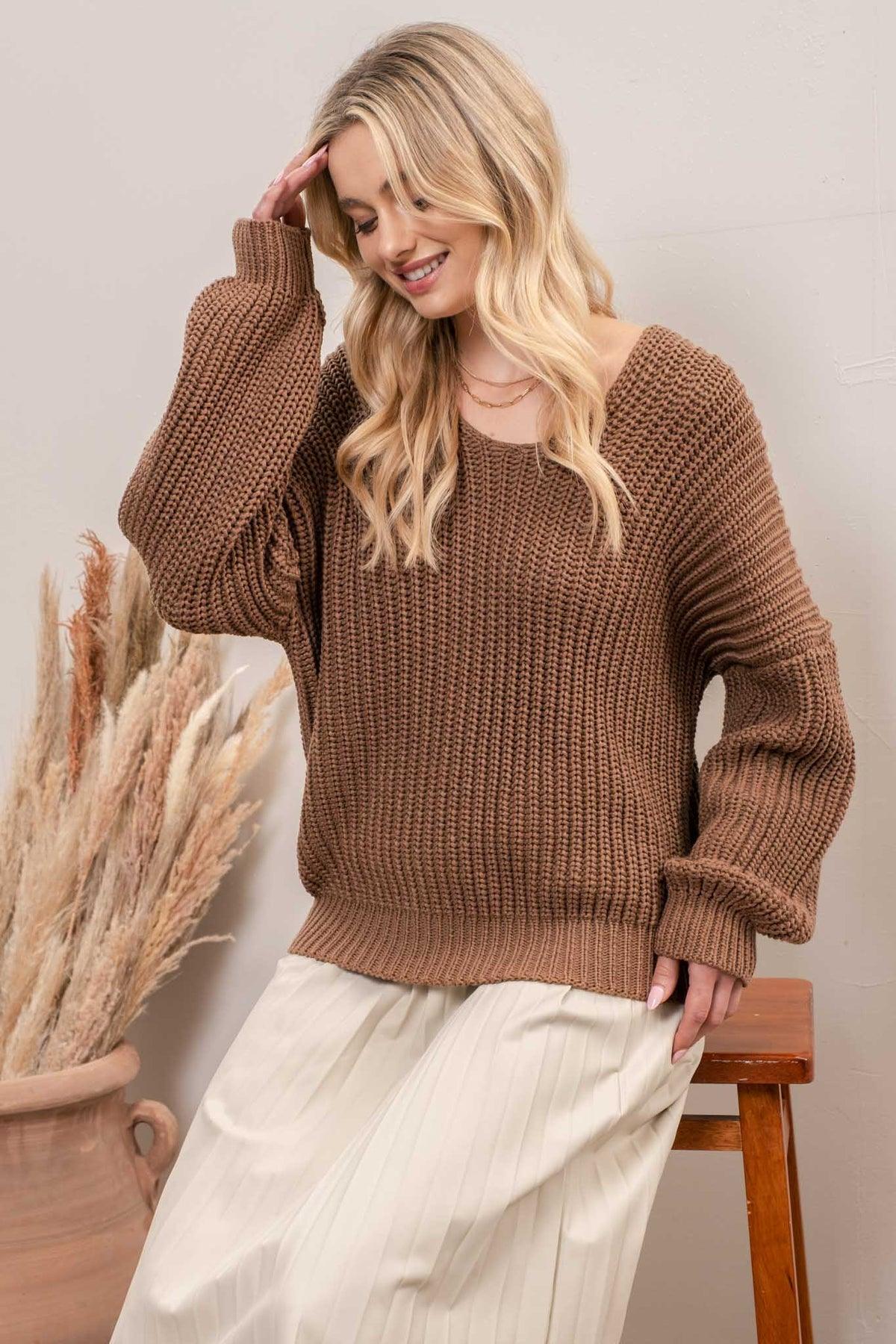 Almond Slouchy Knit Sweater - Strawberry Moon Boutique