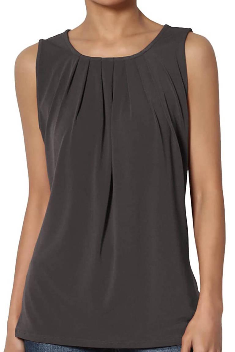 Ash Grey Pleated Tank - Strawberry Moon Boutique