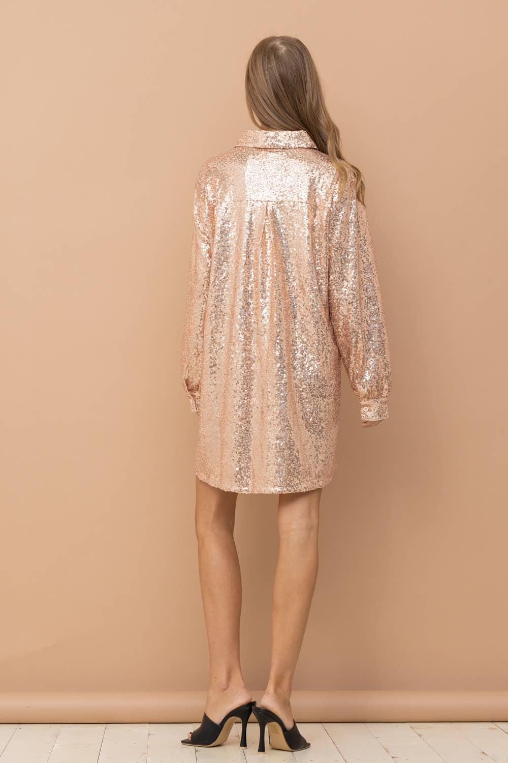 Bailey Sequin Mini Shirt Dress - Strawberry Moon Boutique