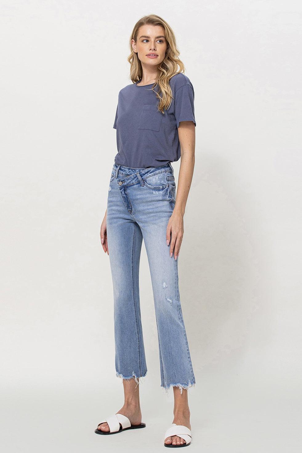 Bella Criss Cross Crop Flare Jeans - Strawberry Moon Boutique