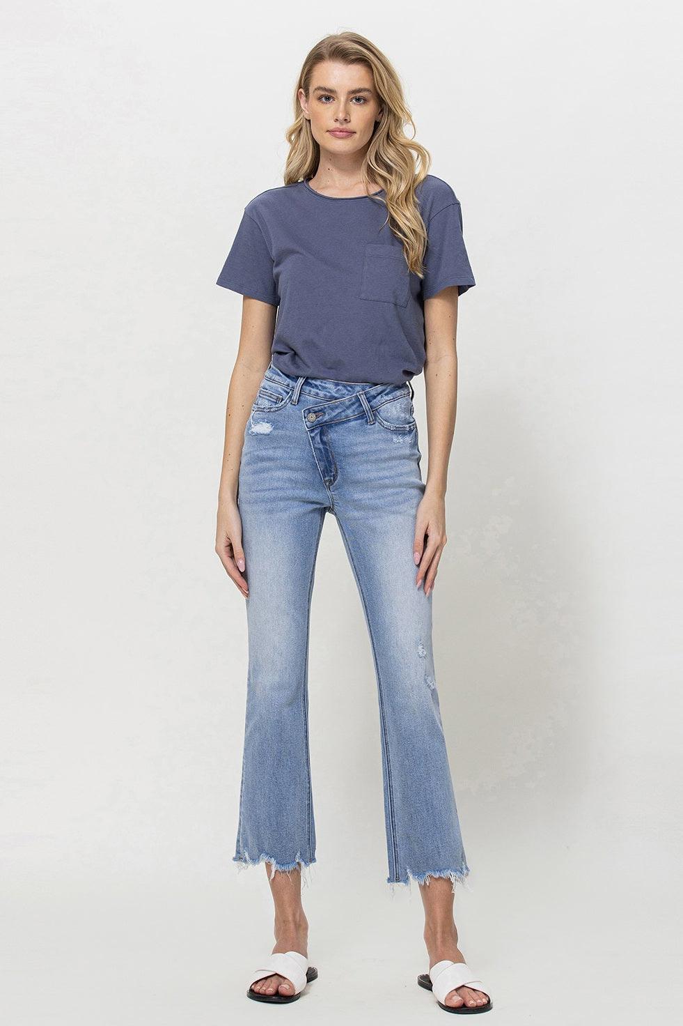 Bella Criss Cross Crop Flare Jeans - Strawberry Moon Boutique