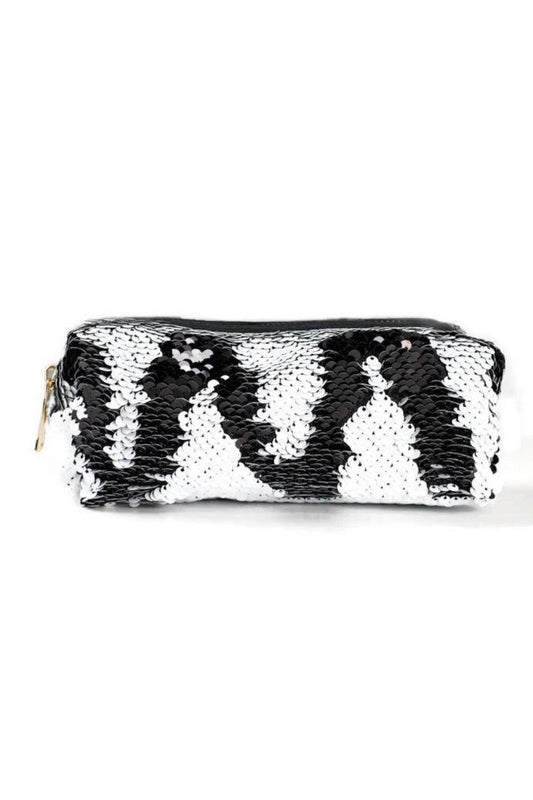 Black & White Mermaid Sequin Pouch - Strawberry Moon Boutique