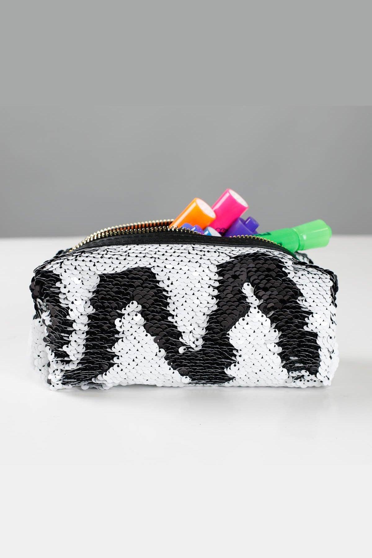 Black & White Mermaid Sequin Pouch - Strawberry Moon Boutique