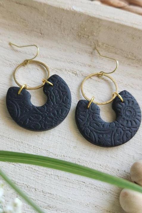 Black Clay Earrings - Strawberry Moon Boutique