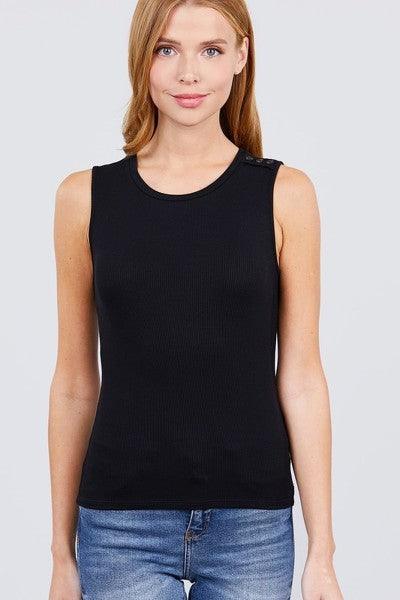 Black fitted tank with cute button detail - Strawberry Moon Boutique