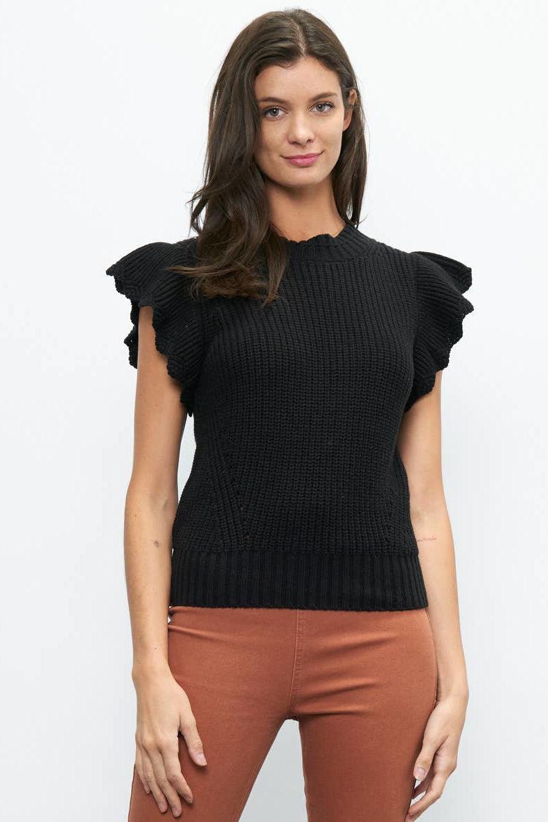 Black Flutter Sleeve Sweater Top - Strawberry Moon Boutique