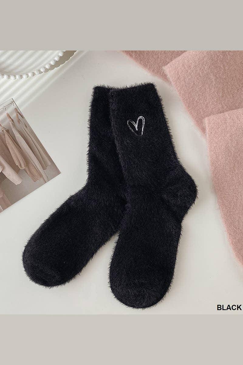 Black Heart Fuzzy Socks - Strawberry Moon Boutique