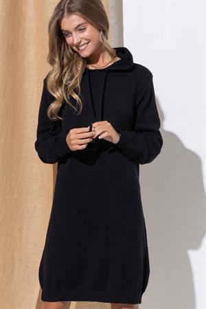 Black Hooded Sweater Dress - Strawberry Moon Boutique