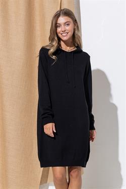 Black Hooded Sweater Dress - Strawberry Moon Boutique