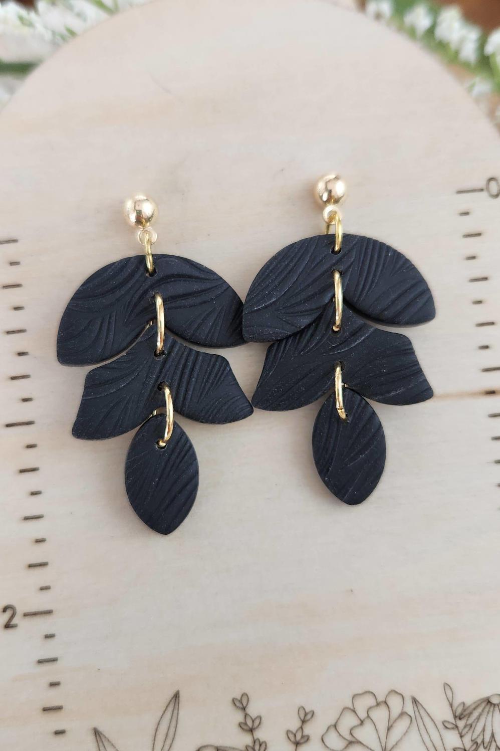 Black Leaf Clay Earrings - Strawberry Moon Boutique