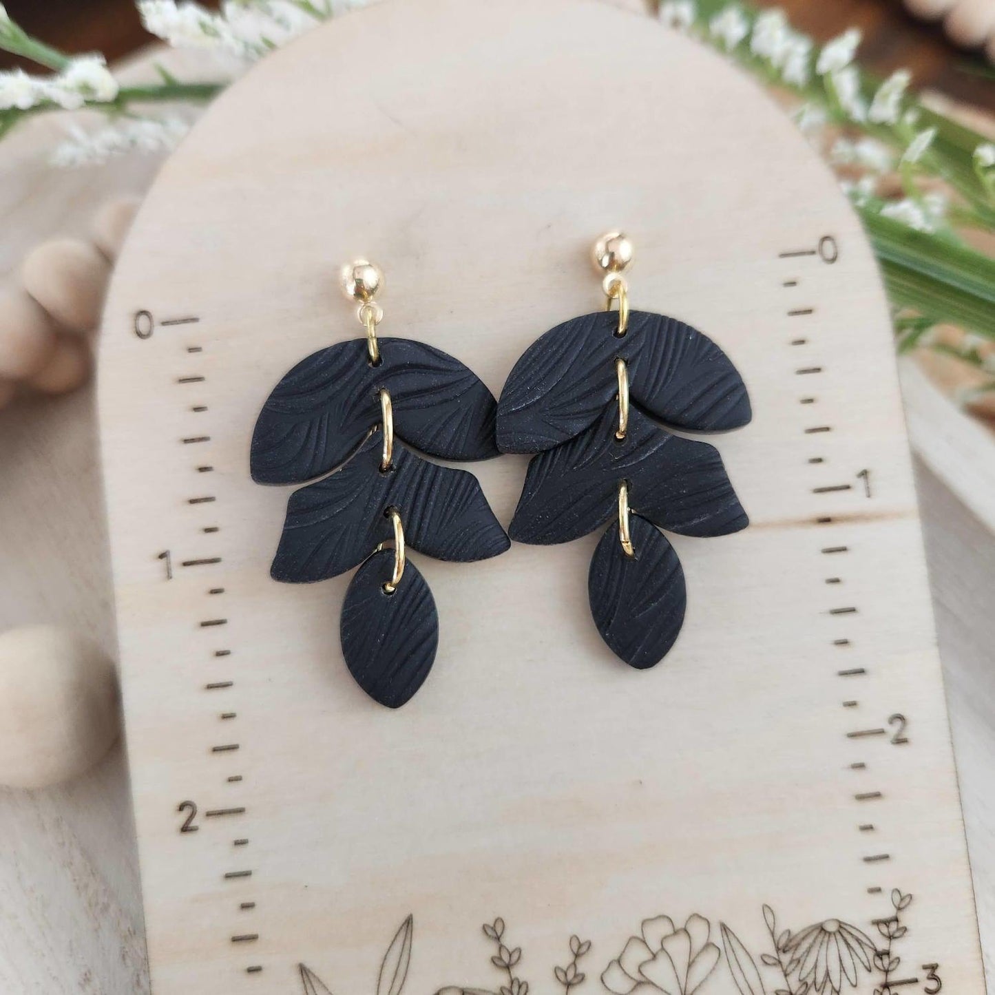 Black Leaf Clay Earrings - Strawberry Moon Boutique