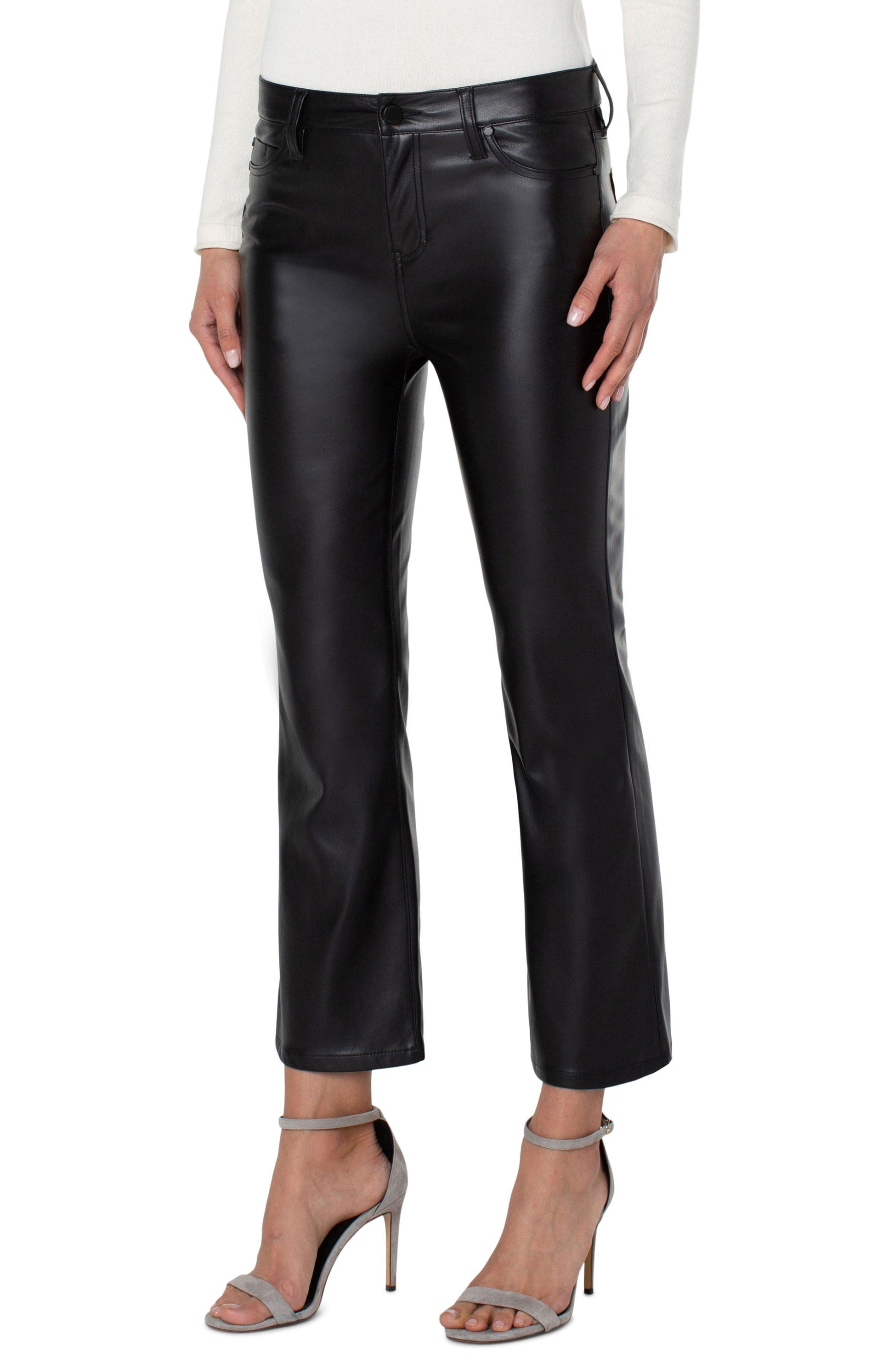 Black Liverpool Hannah Ankle Flare Faux Leather Pants - Strawberry Moon Boutique