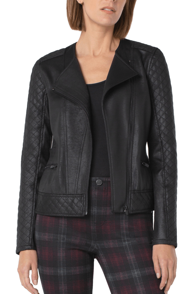 Black Liverpool Quilted Moto Jacket - Strawberry Moon Boutique