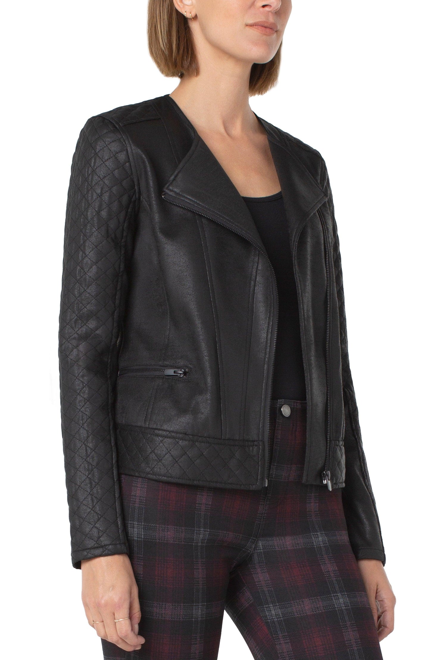 Black Liverpool Quilted Moto Jacket - Strawberry Moon Boutique