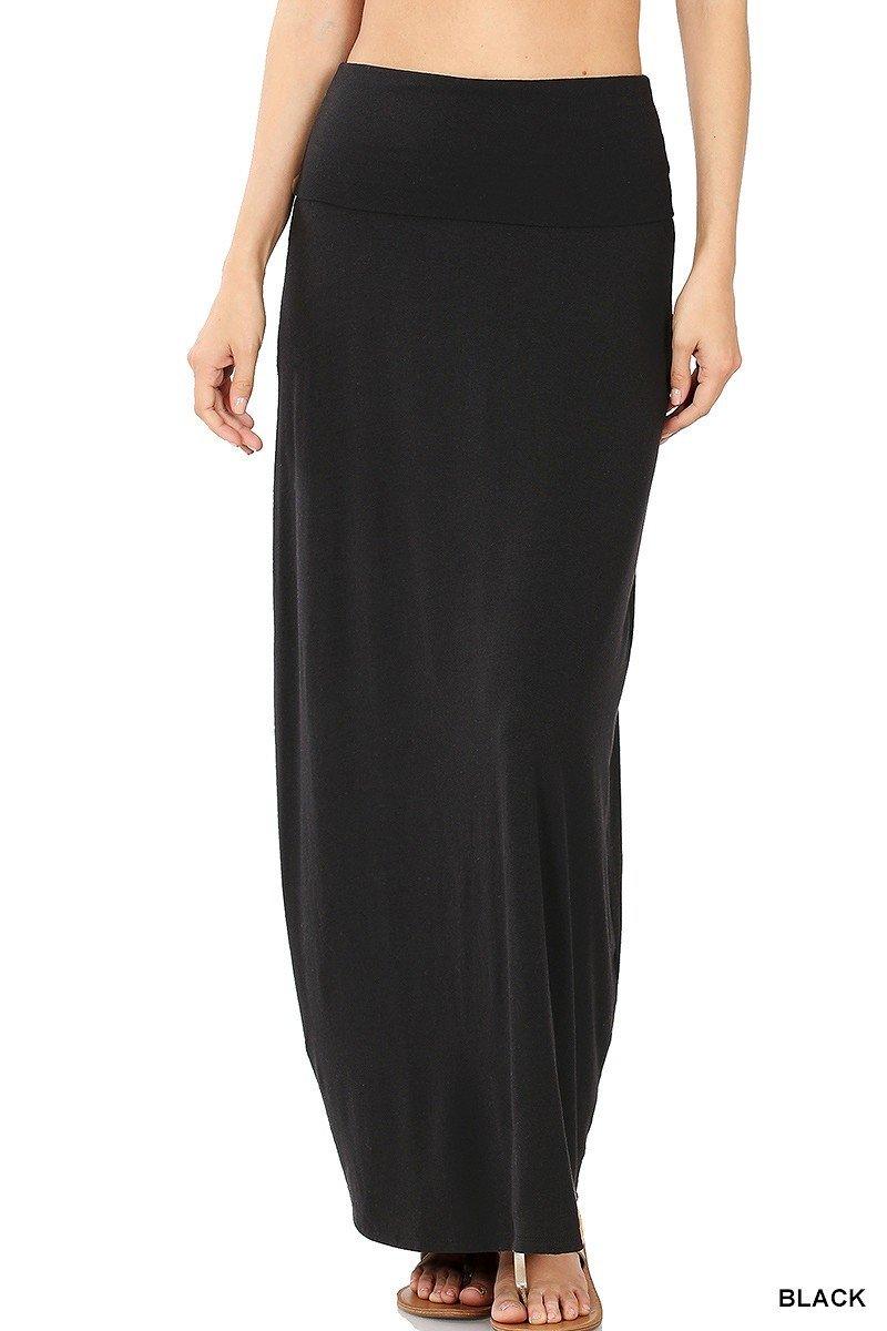Black Maxi Skirt with Foldable Waistband - Strawberry Moon Boutique