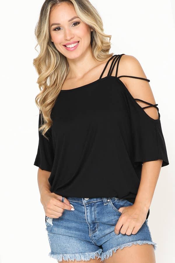 Black One Shoulder Strap Tunic Top - Strawberry Moon Boutique