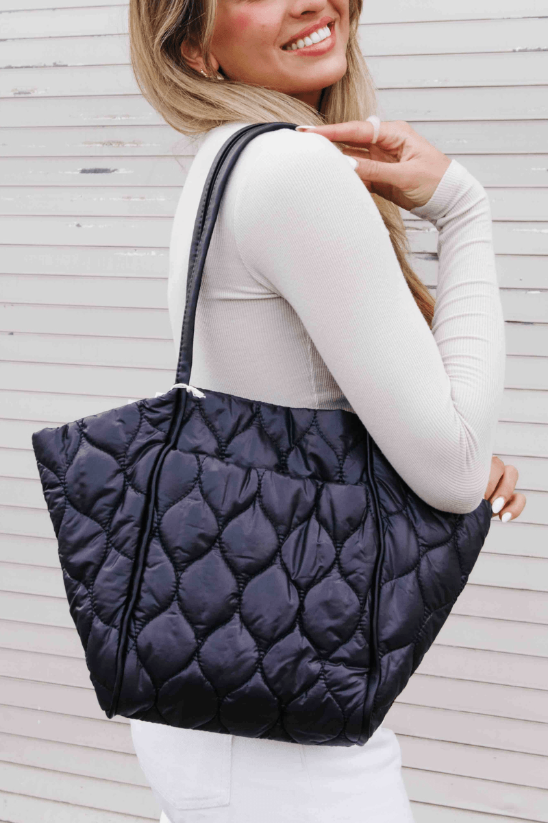 Black Preslee Puffer Tote - Strawberry Moon Boutique