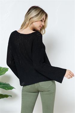 Black Ribbed Knit Sweater - Strawberry Moon Boutique