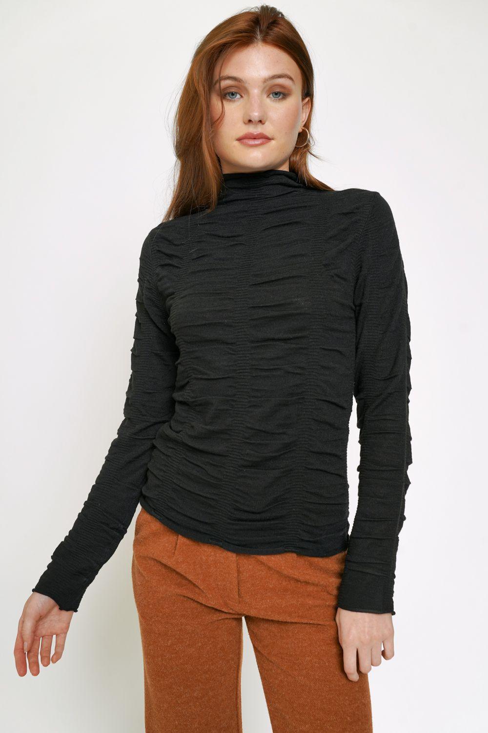 Black Ruched Mock Neck Pullover Top - Strawberry Moon Boutique
