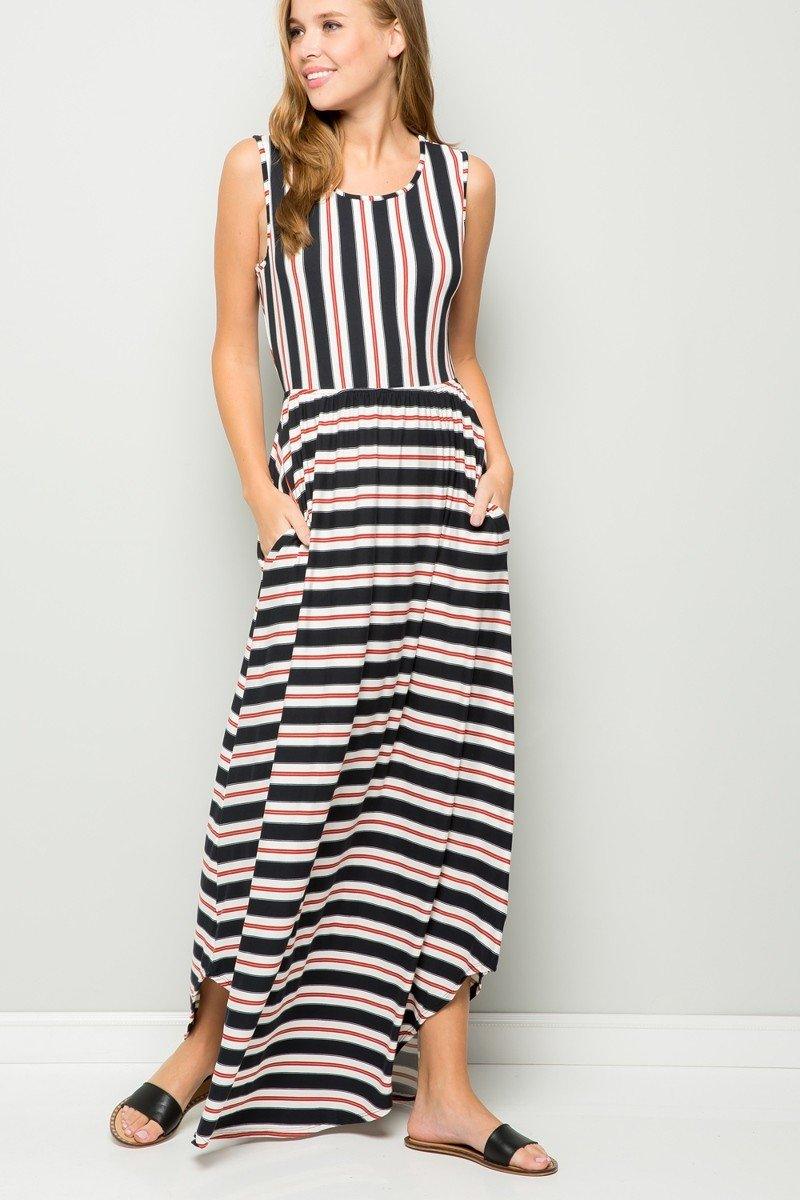 Black Striped Maxi Dress with Pockets - Strawberry Moon Boutique