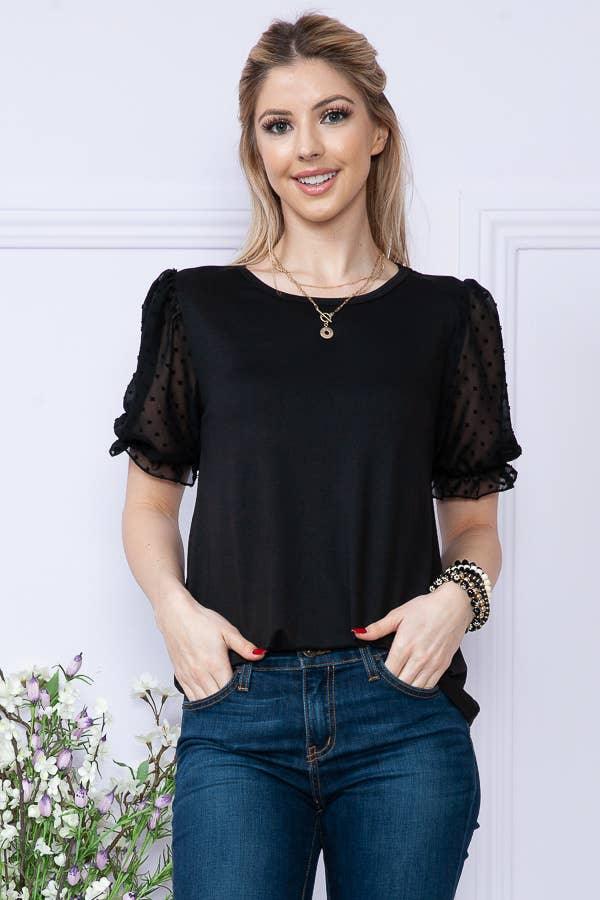 Black Tunic Top with Bubble Sleeve - Strawberry Moon Boutique