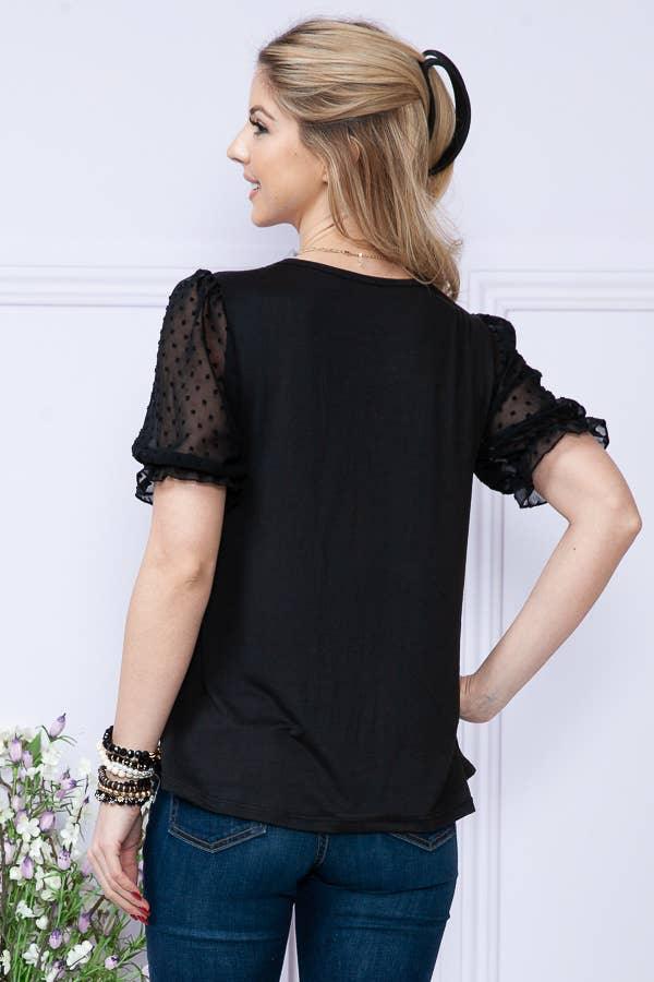 Black Tunic Top with Bubble Sleeve - Strawberry Moon Boutique