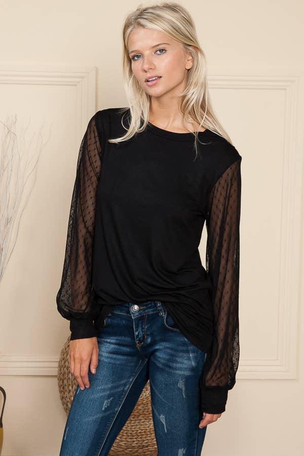 Black Tunic Top with Lace Sleeves - Strawberry Moon Boutique