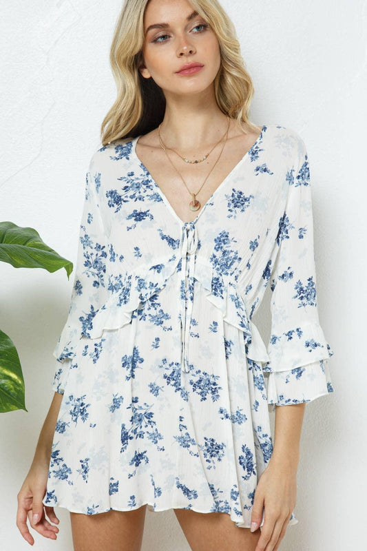 Blue Floral Tunic Top - Strawberry Moon Boutique