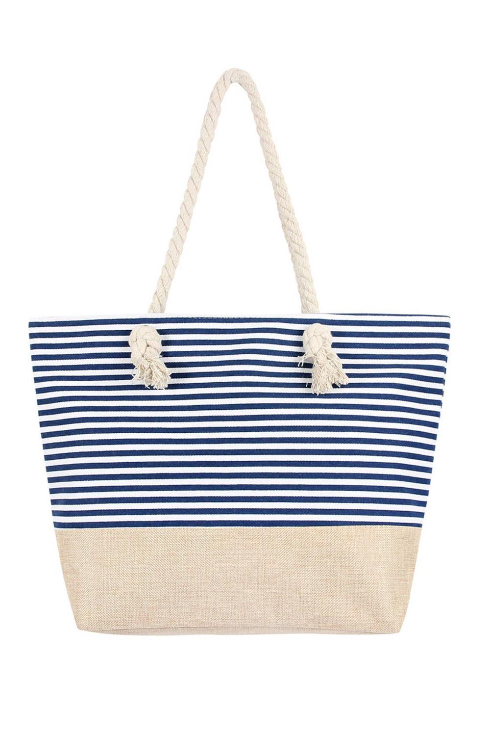 Blue Striped Tote Bag - Strawberry Moon Boutique