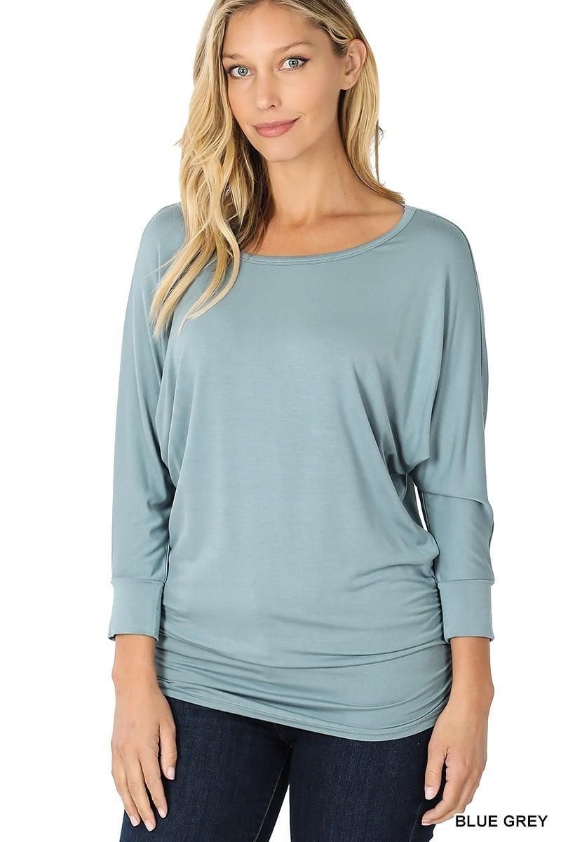 Blue/Grey Luxe Dolman Top - Strawberry Moon Boutique