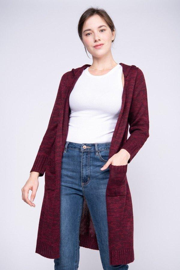 Burgundy Cardigan with Hood - Strawberry Moon Boutique