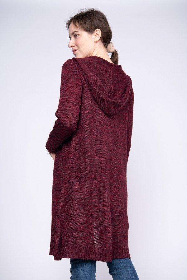 Burgundy Cardigan with Hood - Strawberry Moon Boutique
