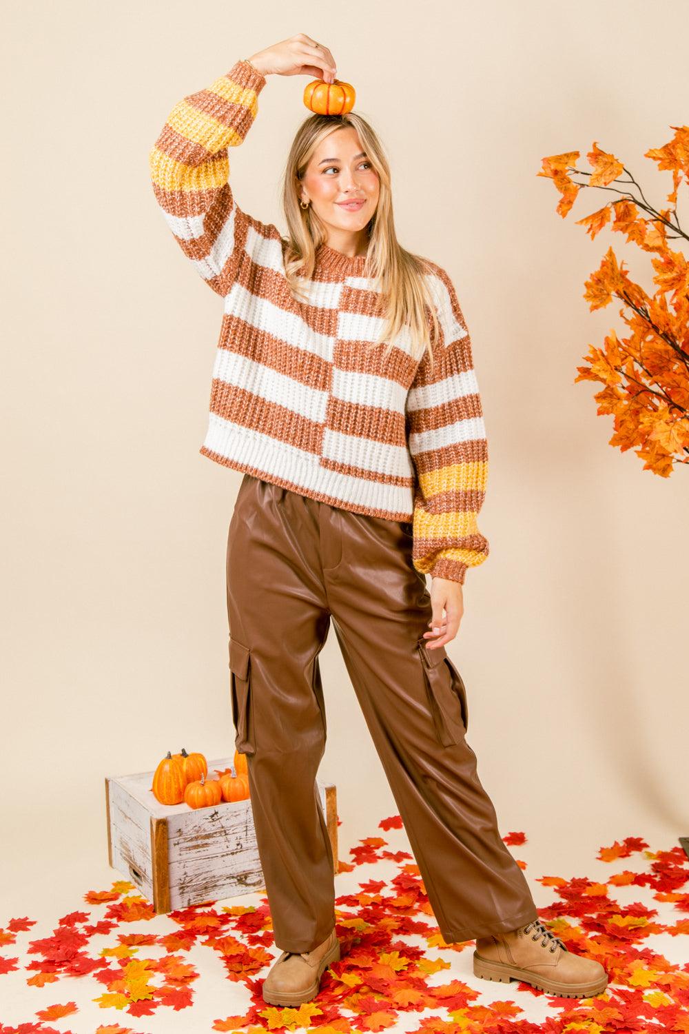 Camel Color Block Sweater - Strawberry Moon Boutique