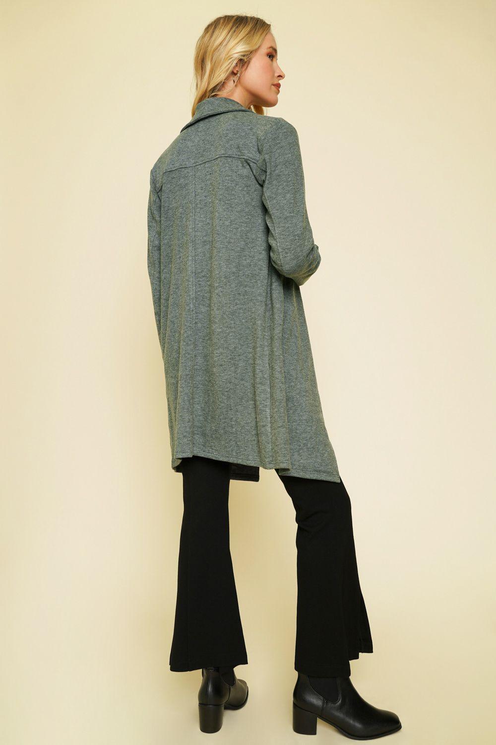 Charcoal Brushed Knit Shawl Collar Open Coat - Strawberry Moon Boutique