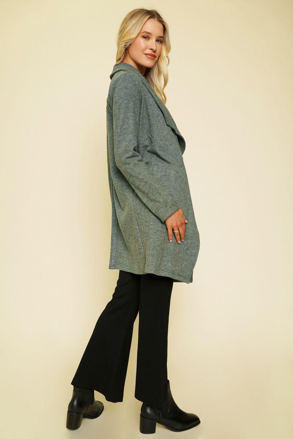 Charcoal Brushed Knit Shawl Collar Open Coat - Strawberry Moon Boutique