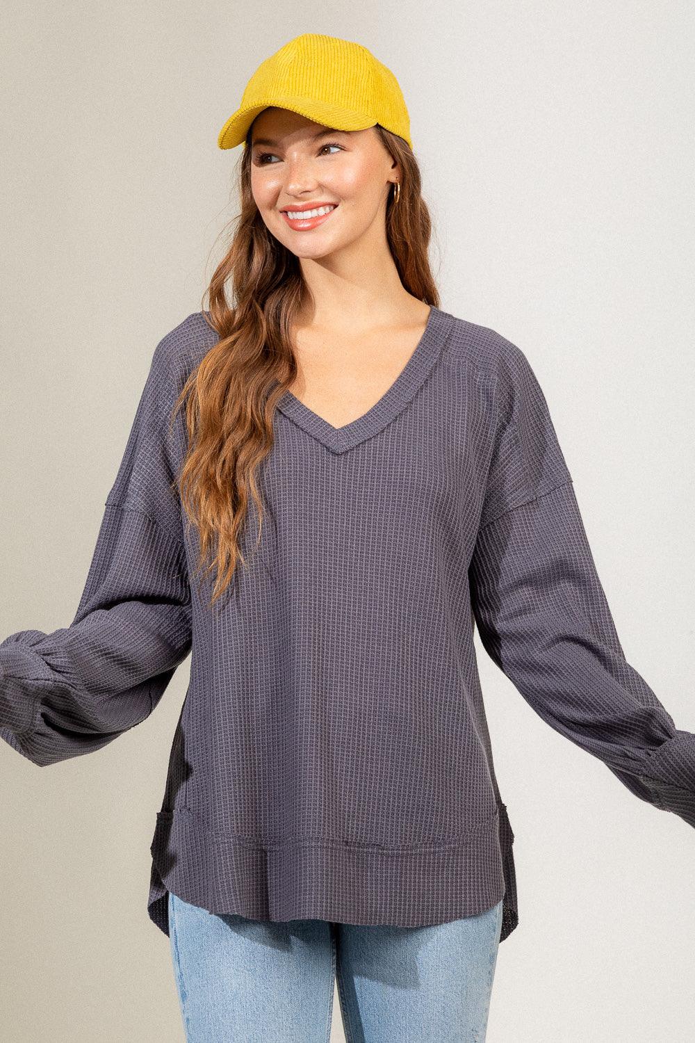 Charcoal Elbow Pack Puff Sleeve Top - Strawberry Moon Boutique