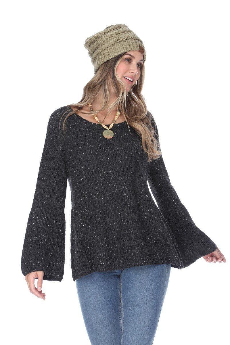 Charcoal Flare Sleeve Sweater - Strawberry Moon Boutique