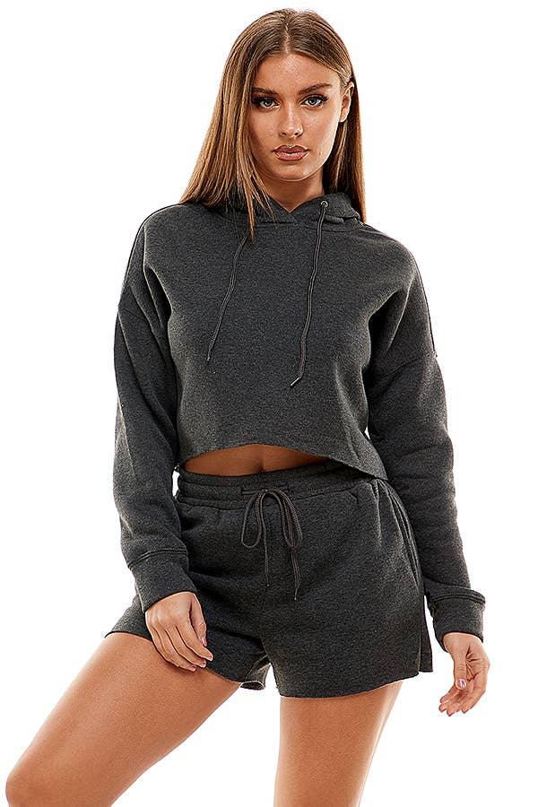 Charcoal Hoodie and Short Set - Strawberry Moon Boutique
