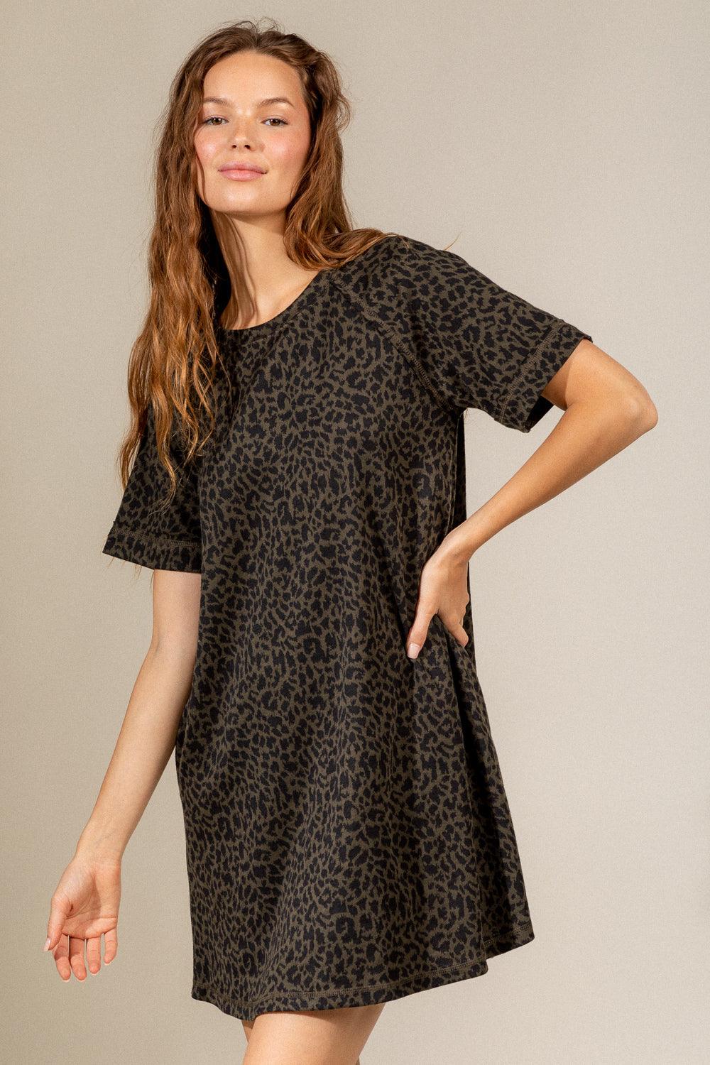 Charcoal Leopard Print Shirt Dress - Strawberry Moon Boutique