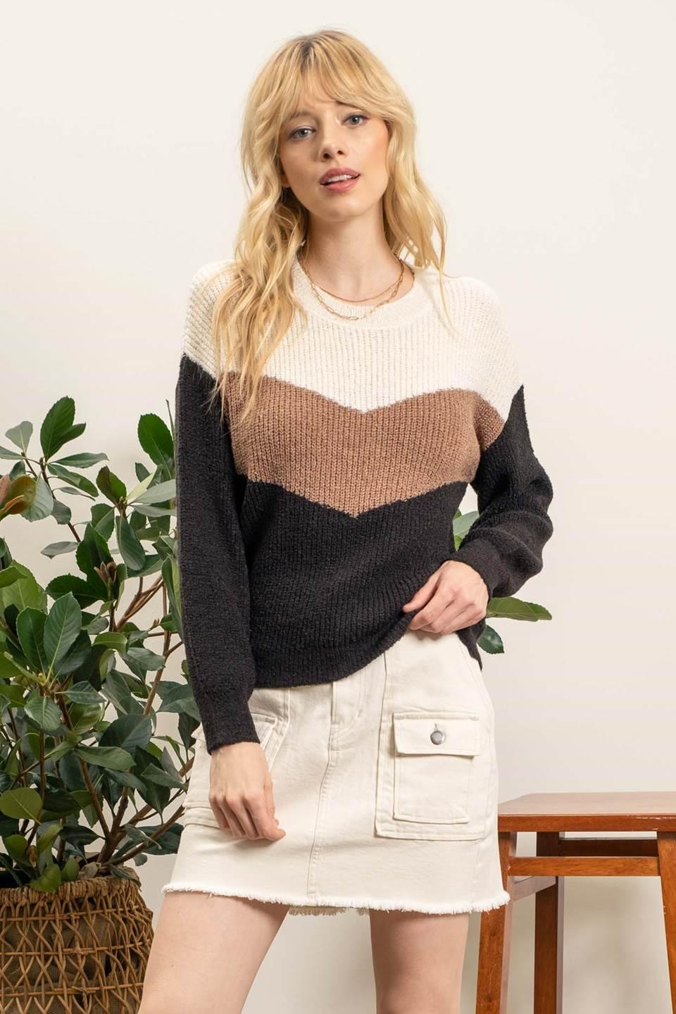 Chevron Color Block Sweater - Strawberry Moon Boutique