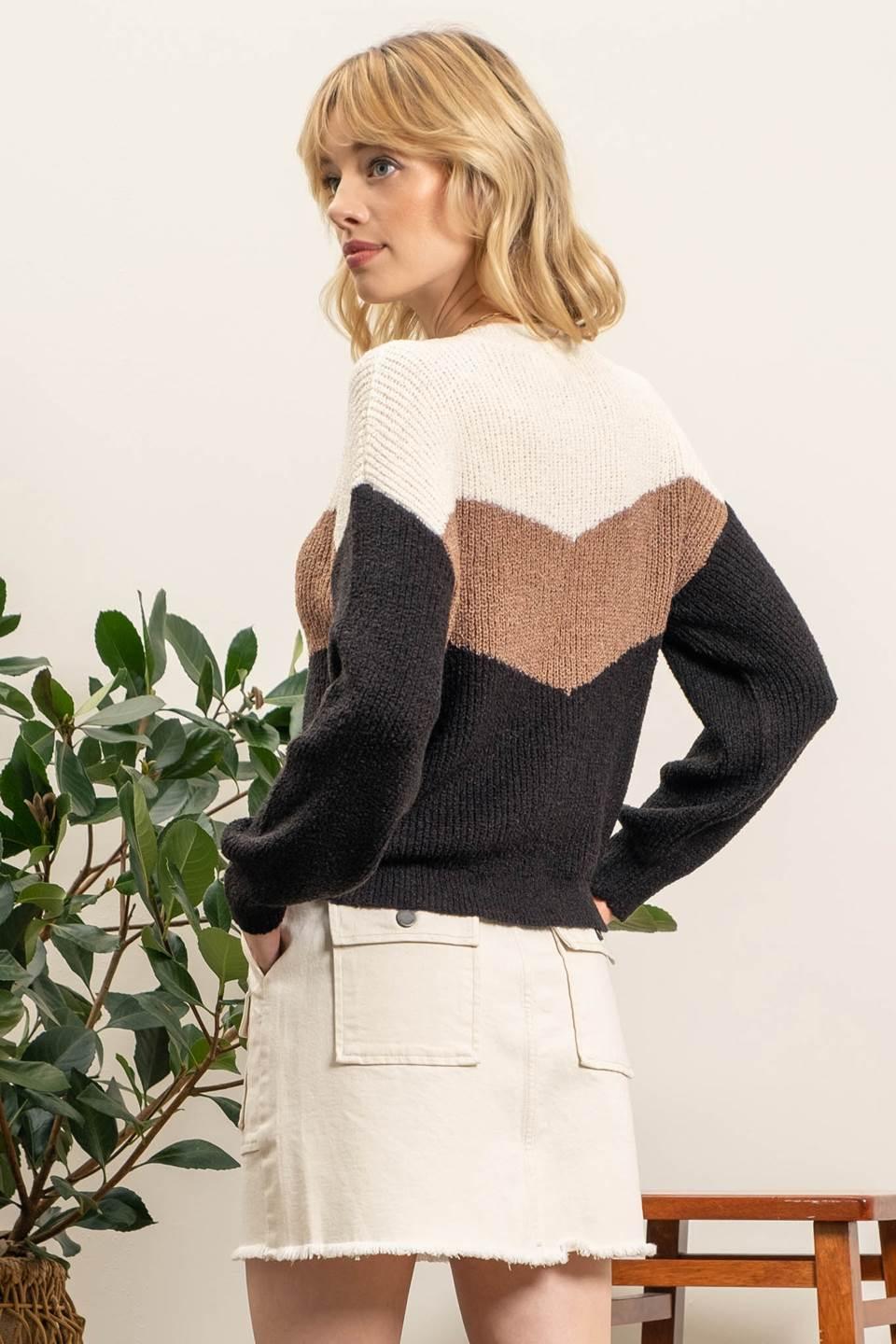 Chevron Color Block Sweater - Strawberry Moon Boutique