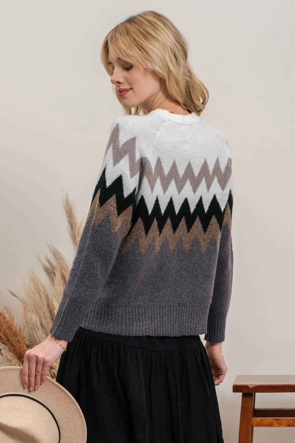 Chevron Striped Pullover Sweater - Strawberry Moon Boutique